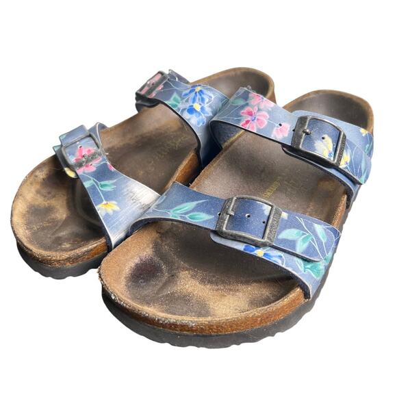 Papillio Birkenstock Arizona Women's US 4 Blue Floral Slide Sandals - Picture 1 of 8